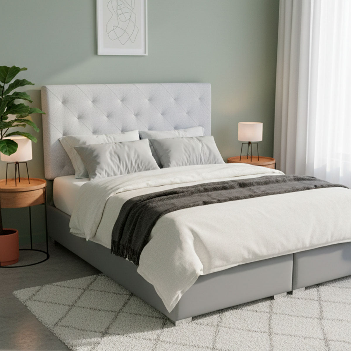 Cama capitoneada tapizada